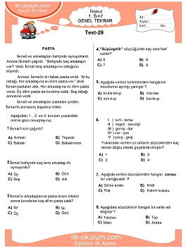 ilkokul 1. Sınıf Genel Tekrar Testleri 